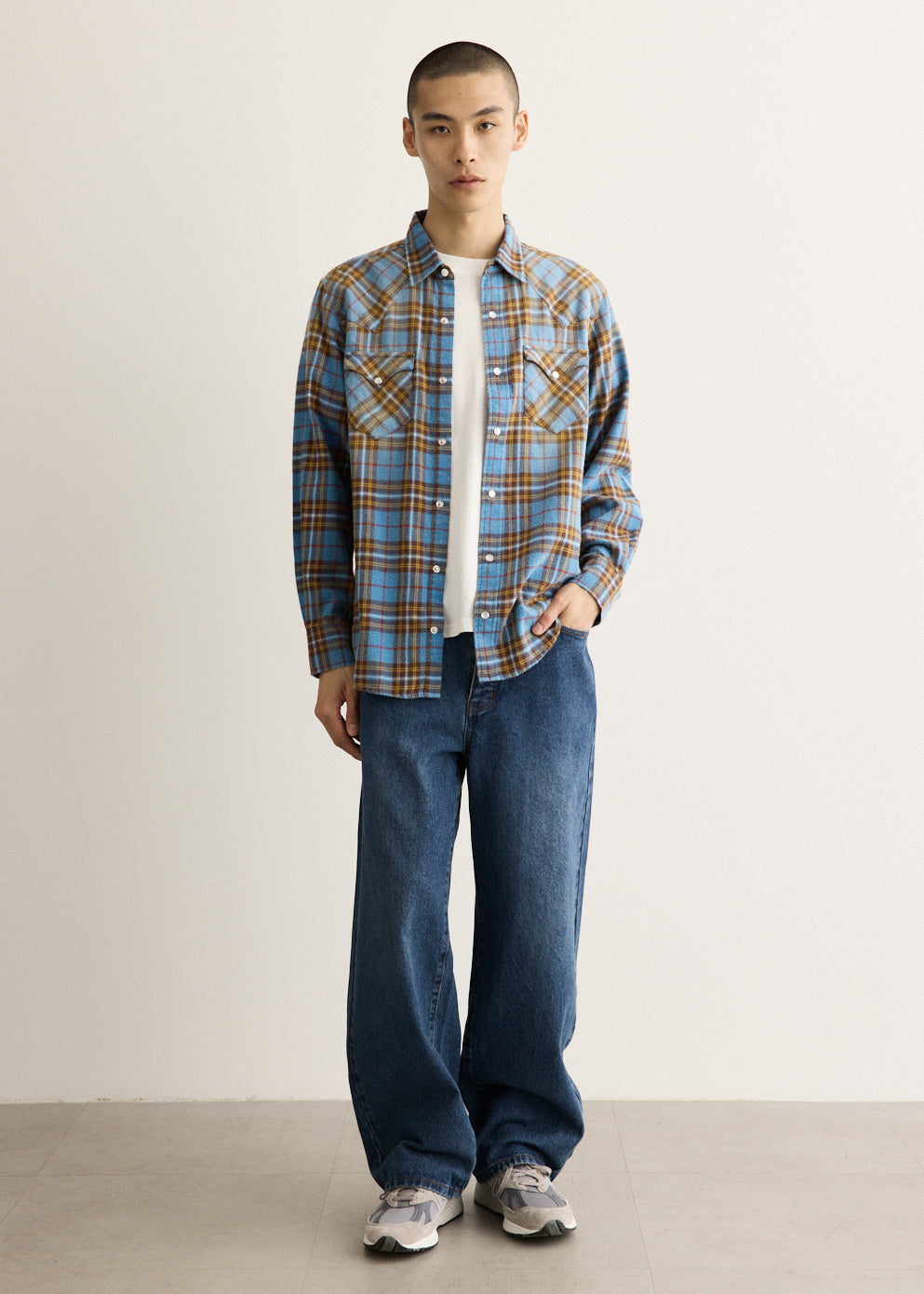 Cotton Flannel Western Shirt with Button Front and Chest Pockets