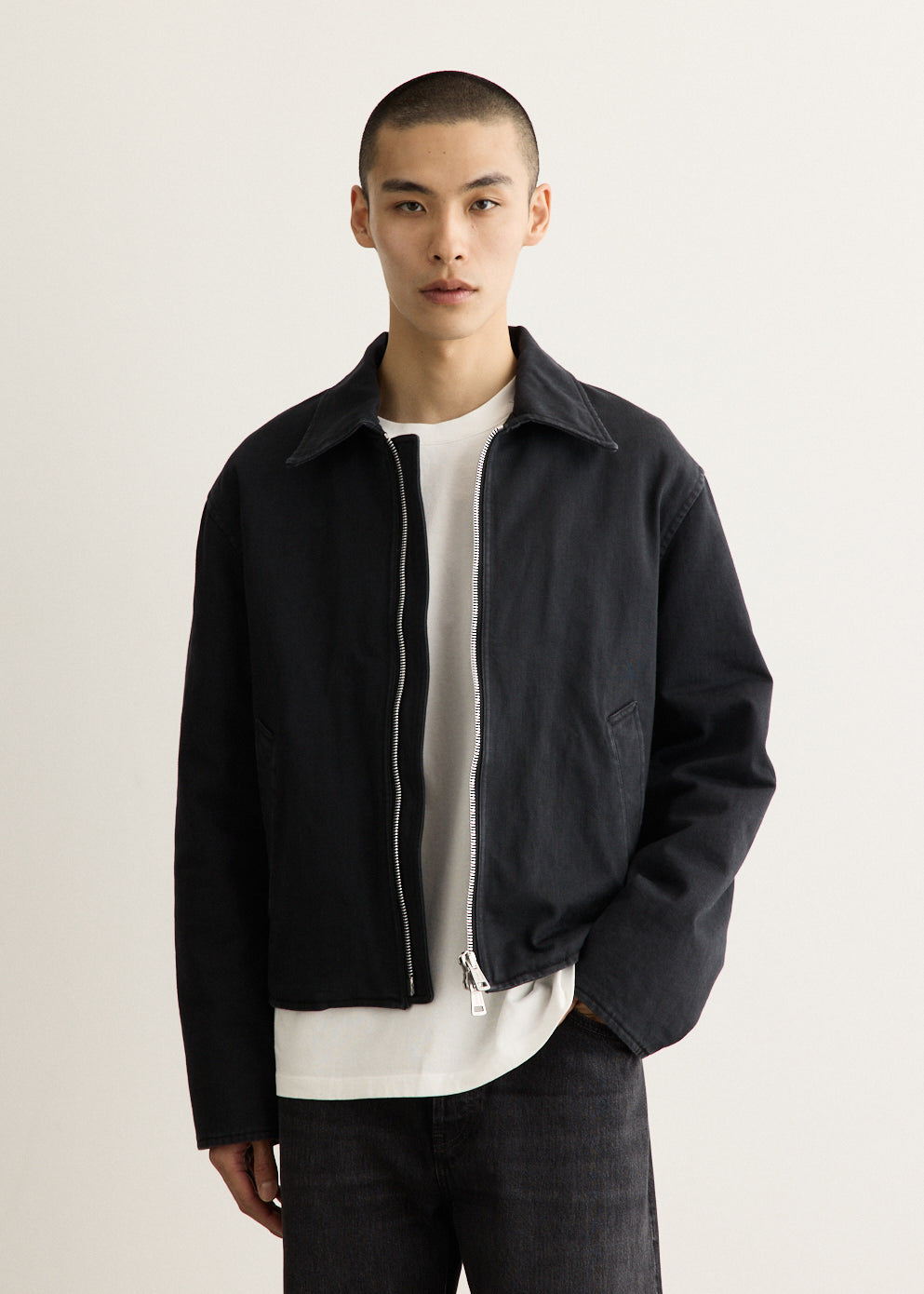 Boxy Padded Jacket with Organic Cotton Sateen and Two-Way Zipper