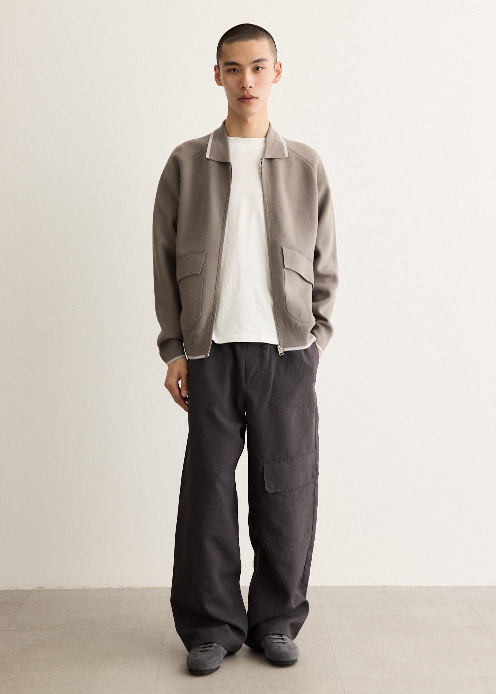 Milano Cotton Jacket with Flap Pockets and Shirt Collar, Embroidered Back Neckline