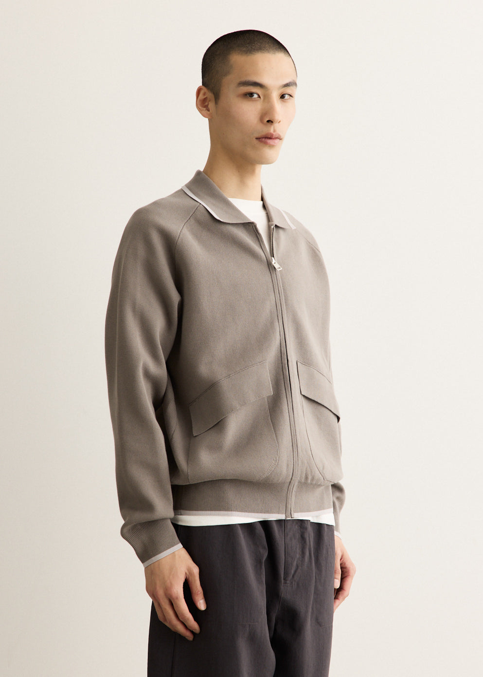 Milano Cotton Jacket with Flap Pockets and Shirt Collar, Embroidered Back Neckline