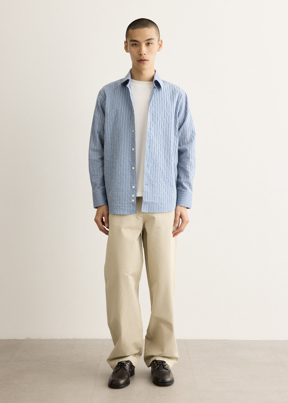 Wide Leg Cotton Twill Chino Pants with Mid-Rise Waist and Relaxed Fit