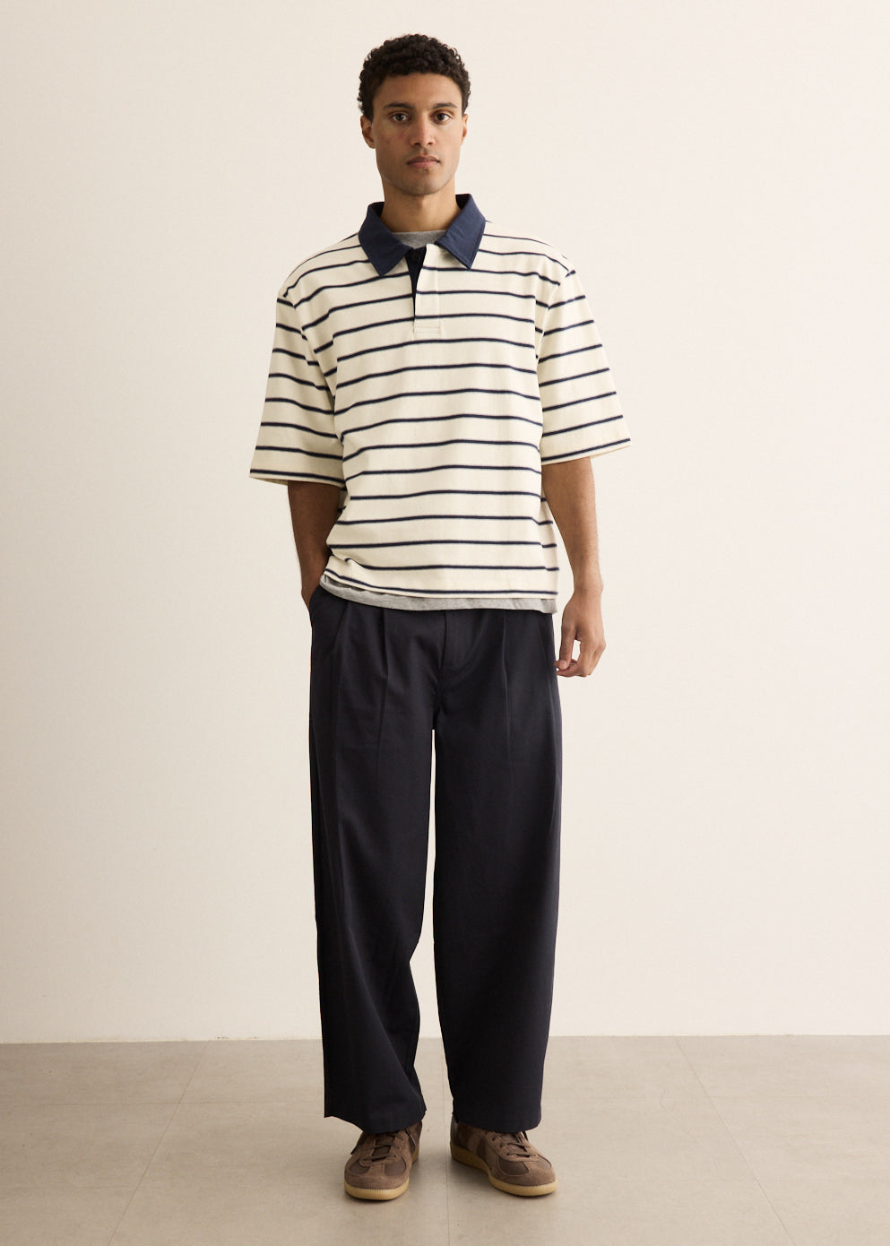 Wide Leg Pleated Pants with Cotton-Lyocell Blend and Crinkle Texture