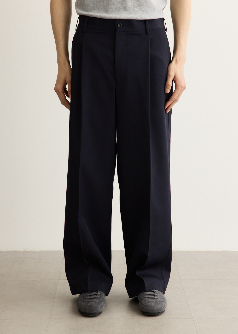 Wide Leg Wool Slacks with Front Pleats and Elasticated Waist