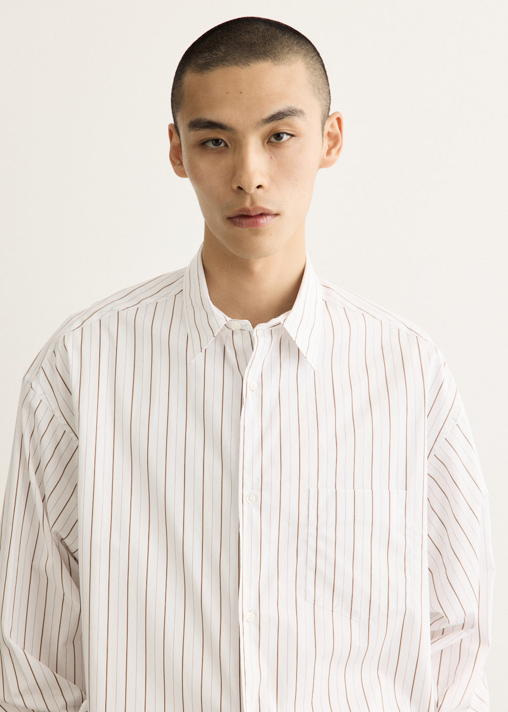 Oversized Striped Broadcloth Shirt with Dropped Shoulders and Button-Down Collar