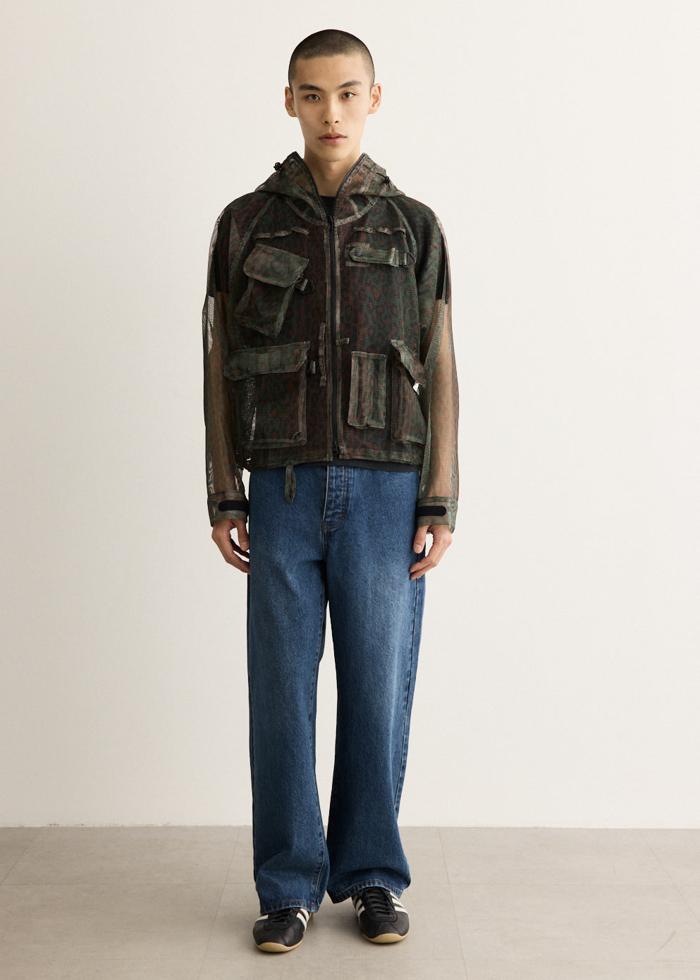 Hooded Mesh Jacket with Graphic Print and Water-Resistant Treatment