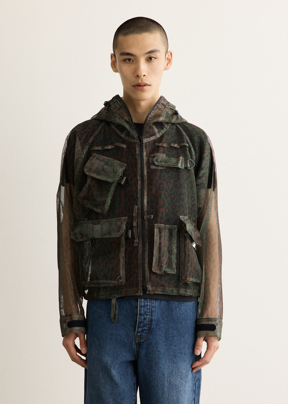 Hooded Mesh Jacket with Graphic Print and Water-Resistant Treatment