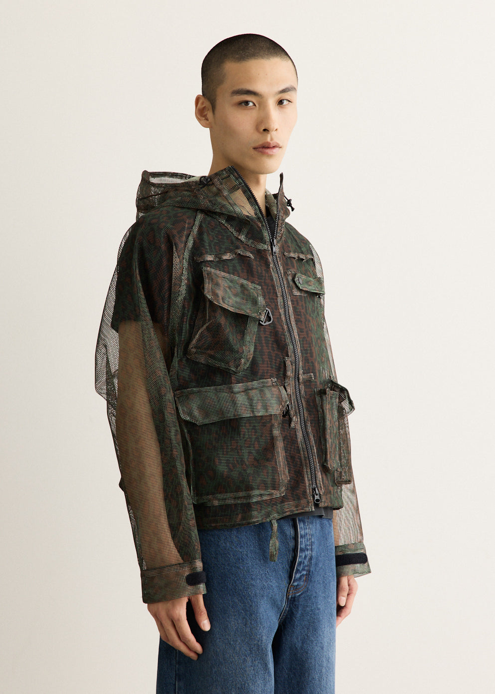 Hooded Mesh Jacket with Graphic Print and Water-Resistant Treatment