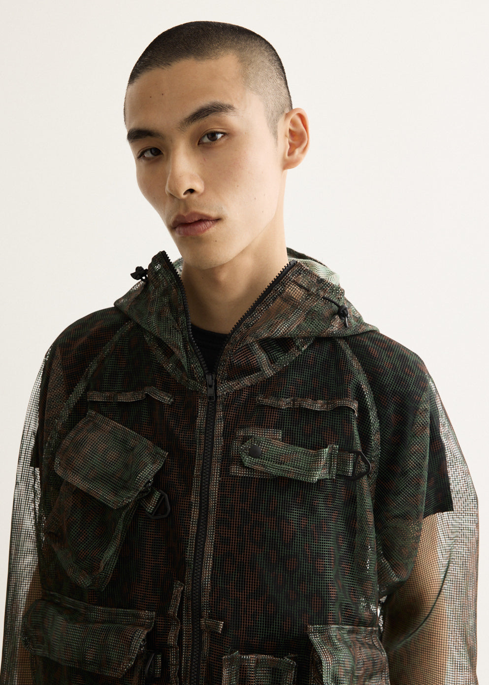 Hooded Mesh Jacket with Graphic Print and Water-Resistant Treatment