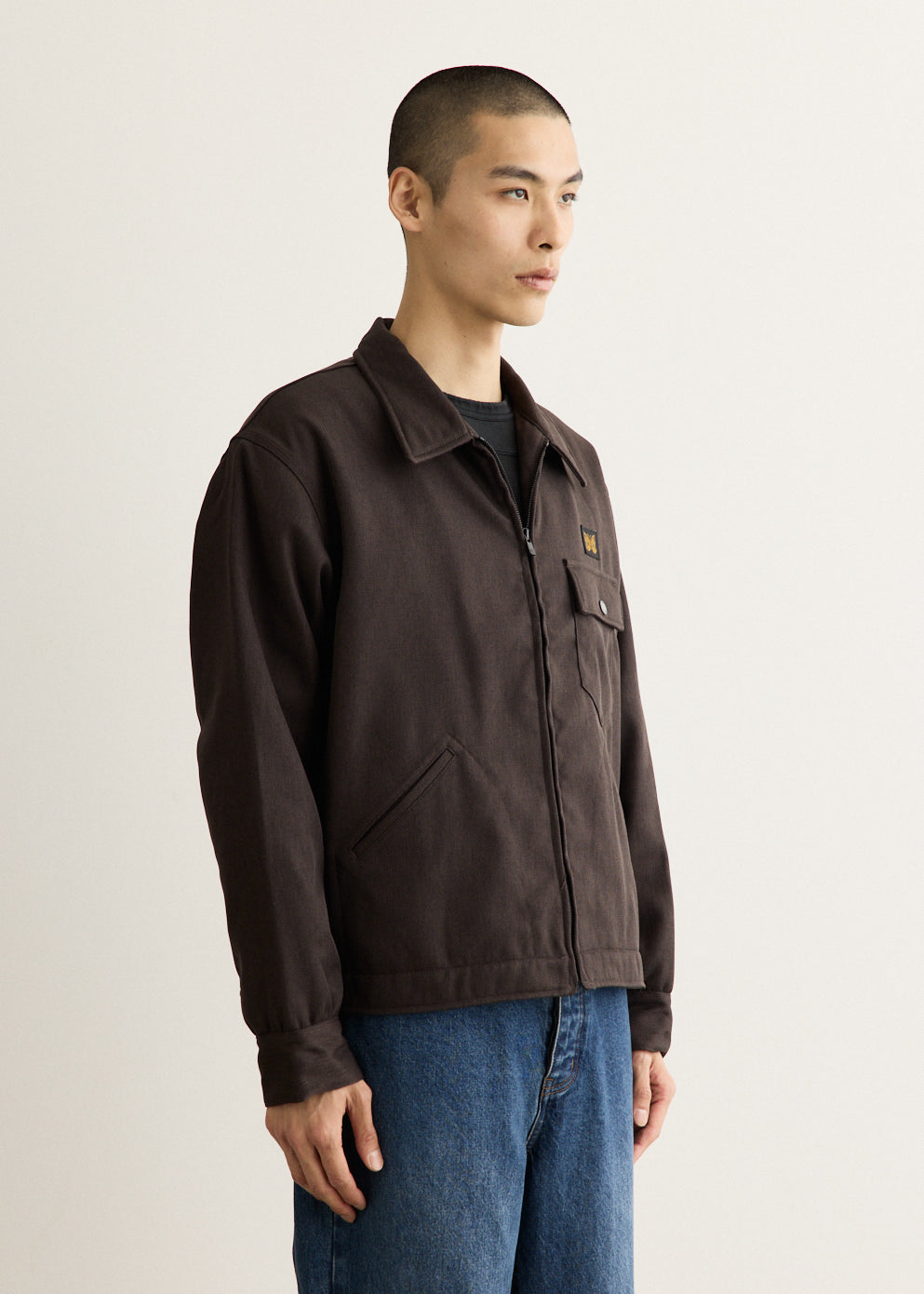 Collared Zip Jacket with Padded Lining and Chest Pocket, Relaxed Fit