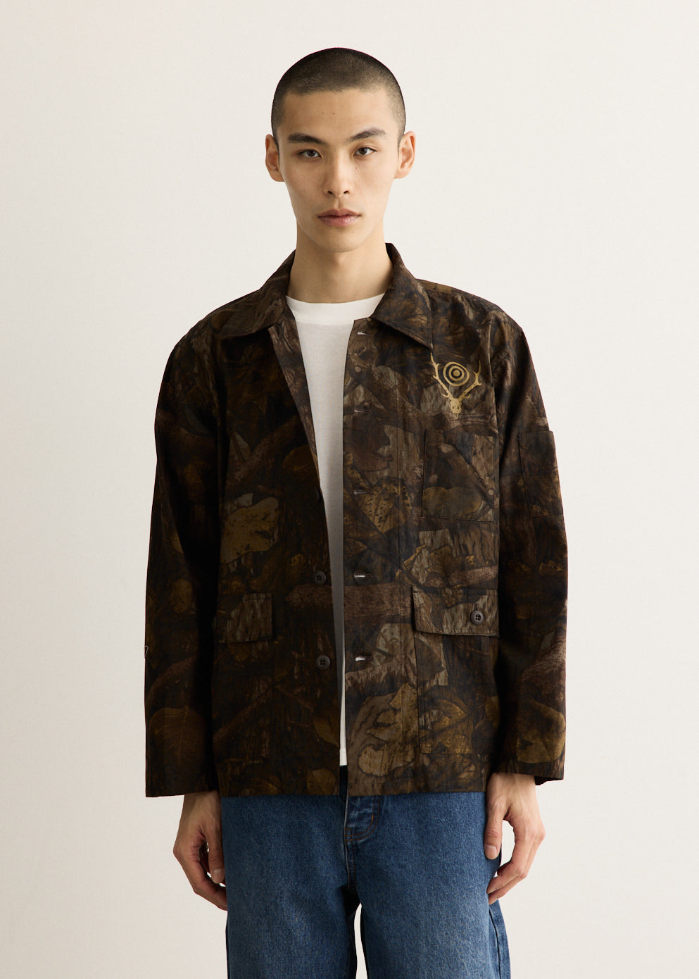Camouflage Button-Down Jacket with Relaxed Fit and Chest Pocket