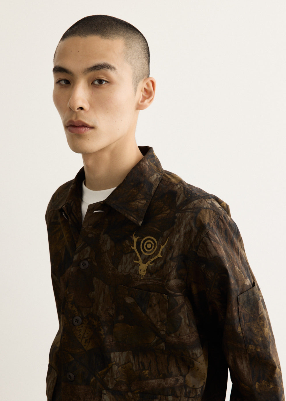 Camouflage Button-Down Jacket with Relaxed Fit and Chest Pocket