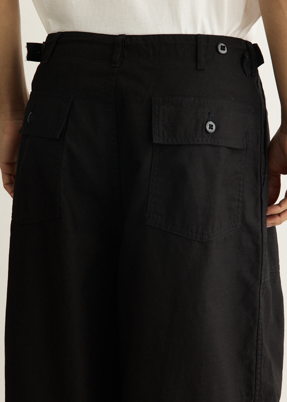 Washed Cotton Drill Fatigue Pants with Wide Leg and Drawstring Waistband