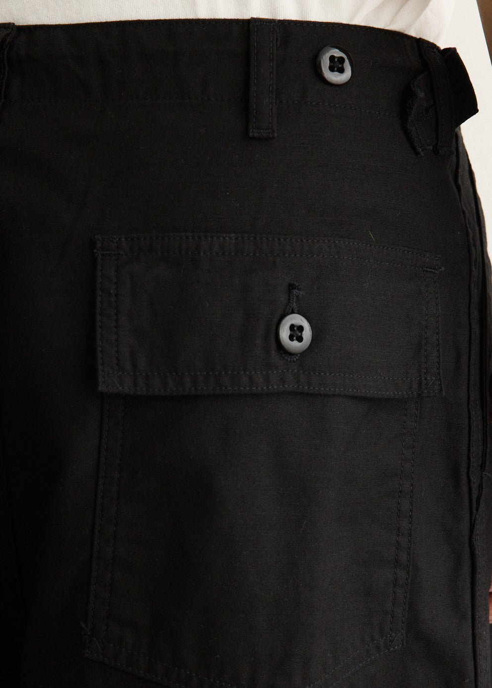 Washed Cotton Drill Fatigue Pants with Wide Leg and Drawstring Waistband