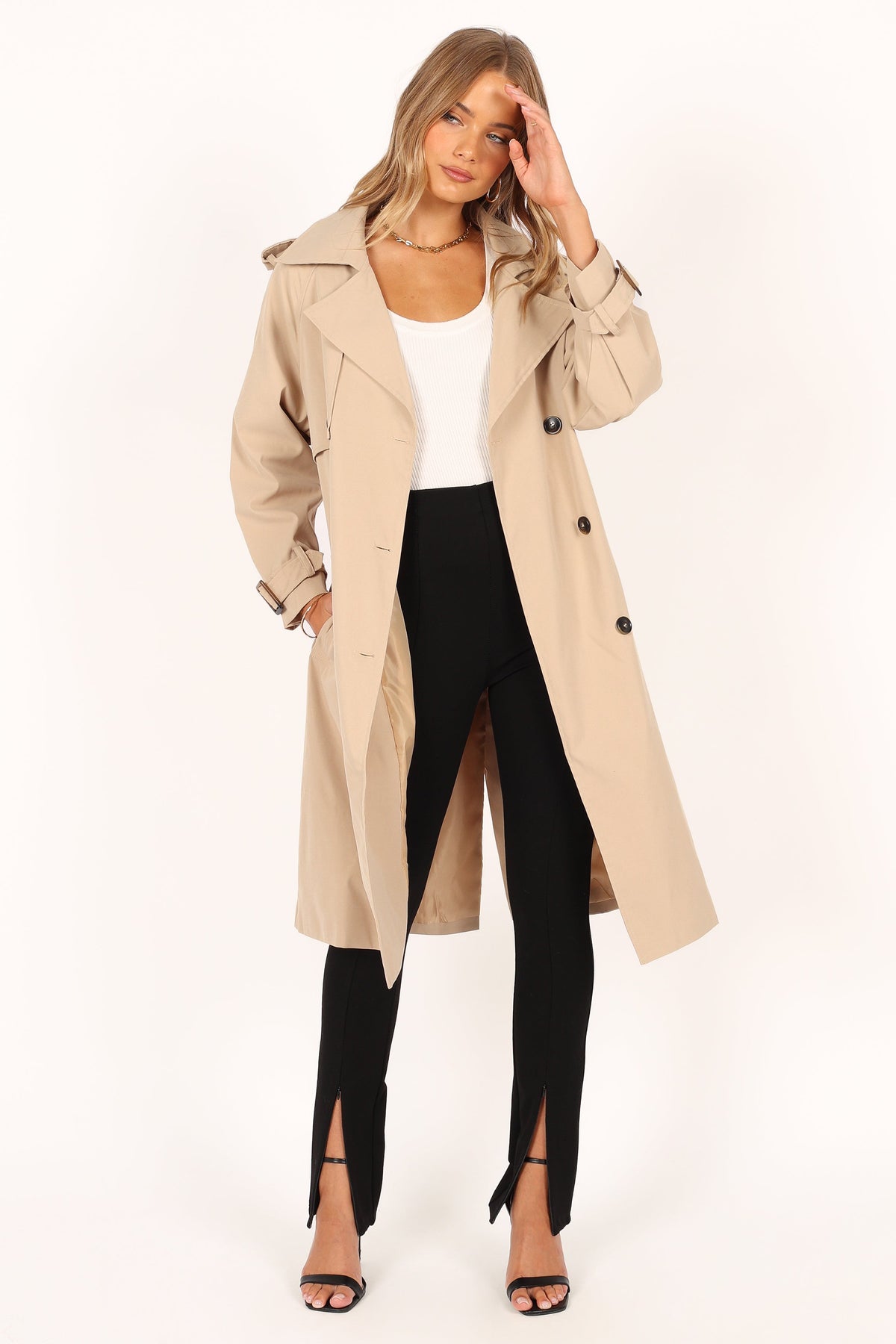 Petal and Pup USA OUTERWEAR Trina Button Front Trench Coat - Beige