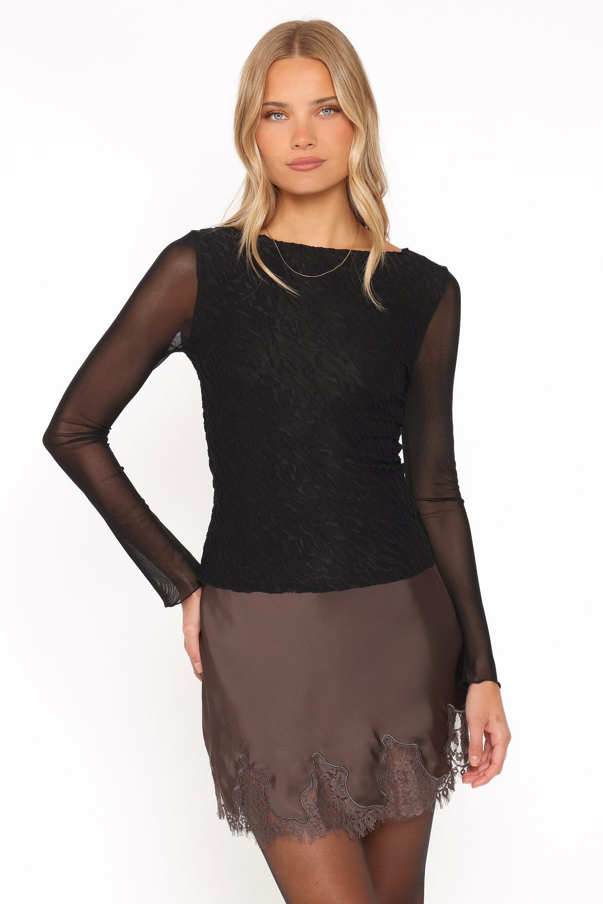 TOPS Breale Textured Mesh Top - Black