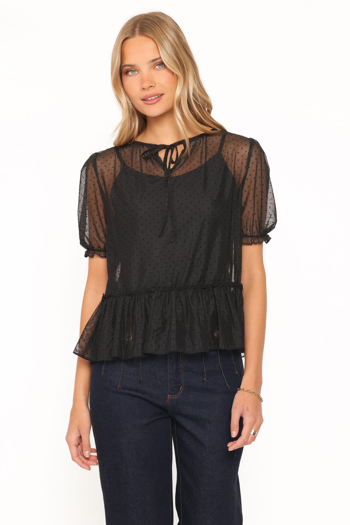 TOPS Ryan Tiered Sheer Top - Black