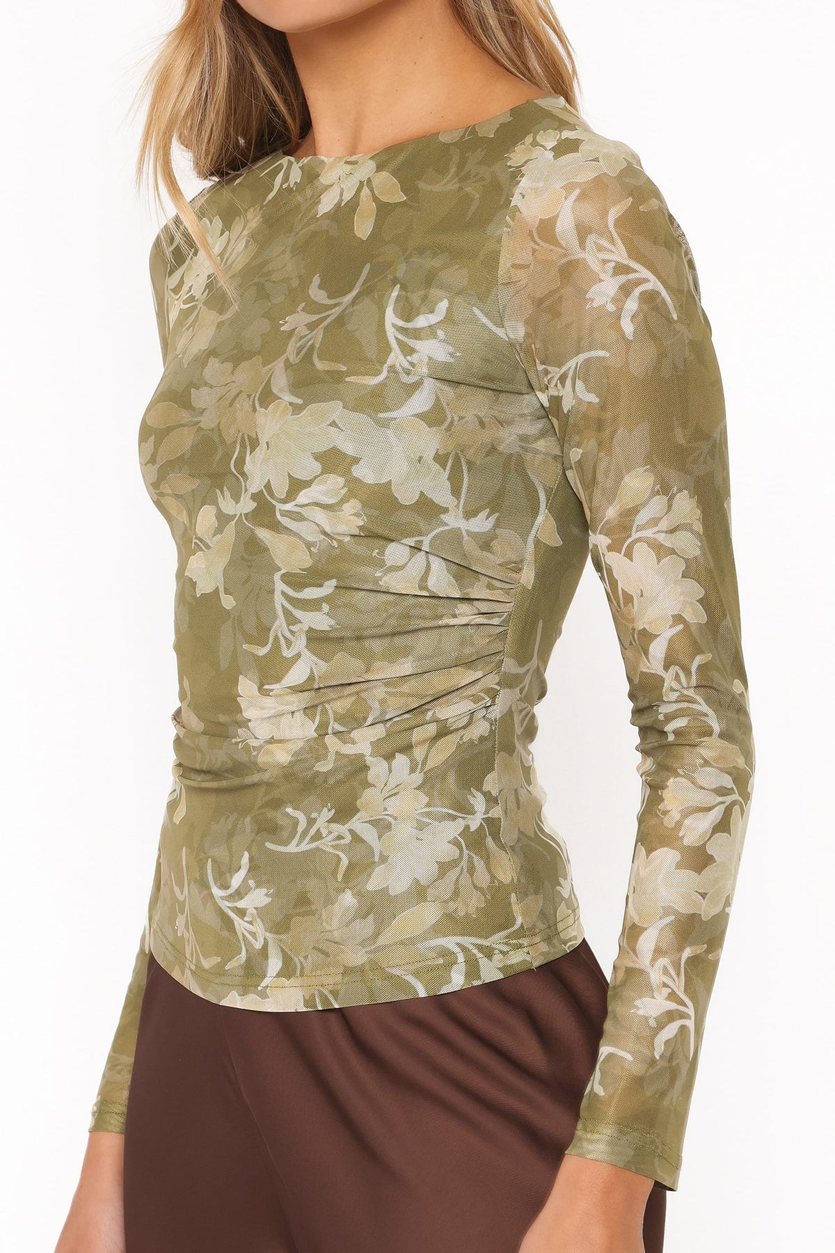 TOPS Xanthe Mesh Top - Green Floral