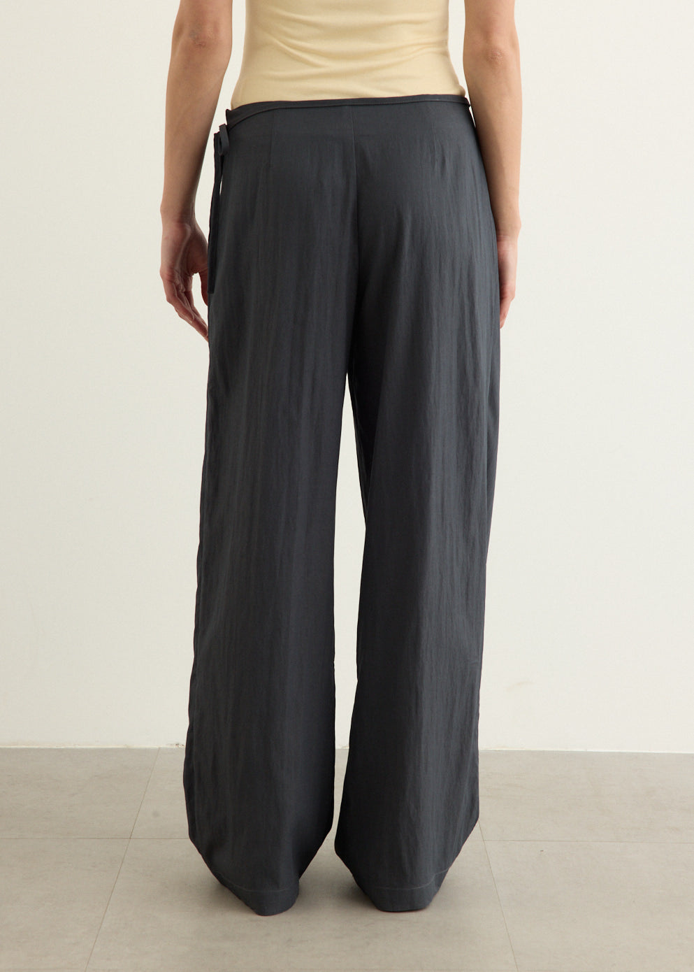 Wide Leg Wrap Pants with Textured Nylon Blend and Extended Pleat Detail