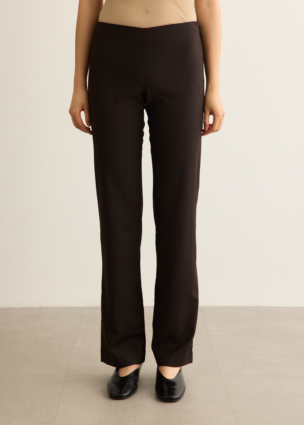 Pinstripe Wool Blend Suit Pants with High-Rise Waist and Straight-Leg Cut