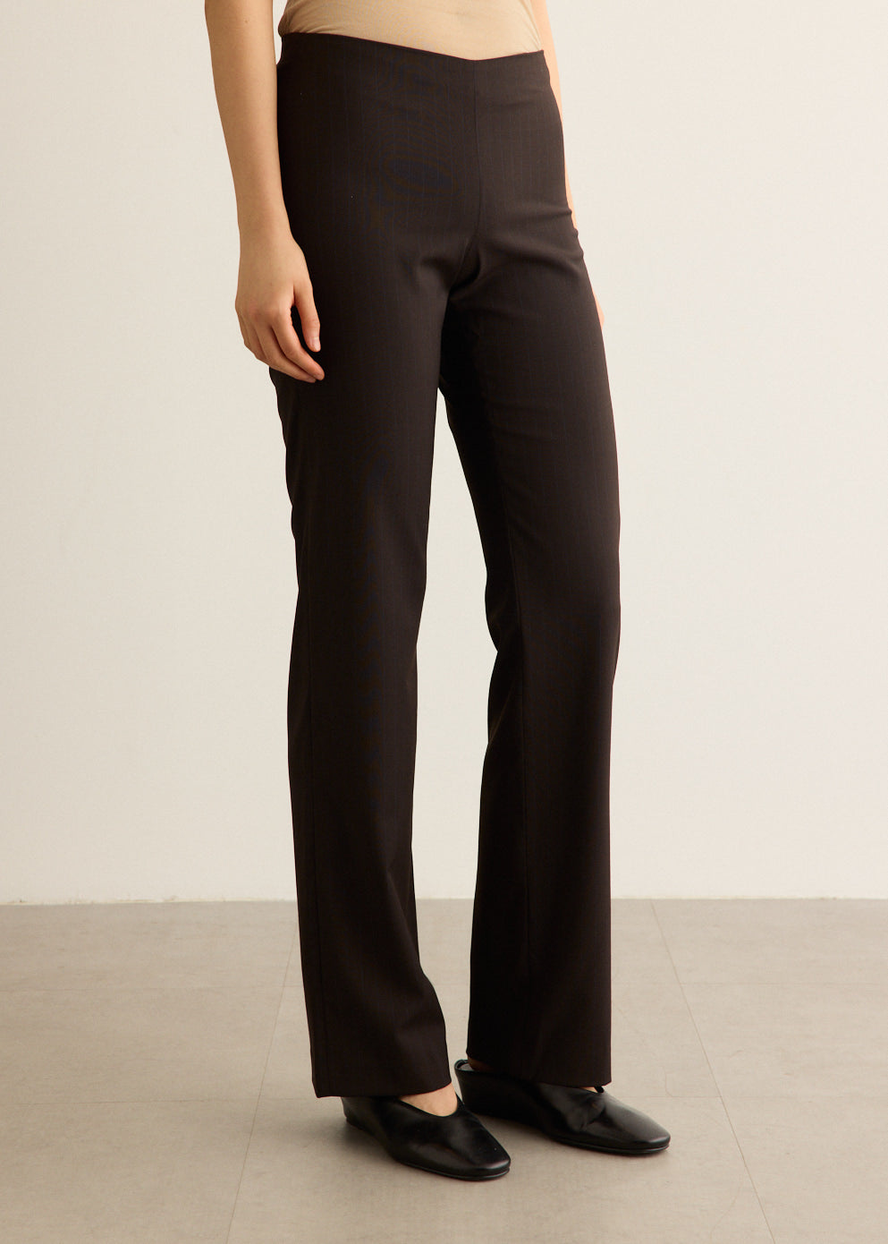 Pinstripe Wool Blend Suit Pants with High-Rise Waist and Straight-Leg Cut