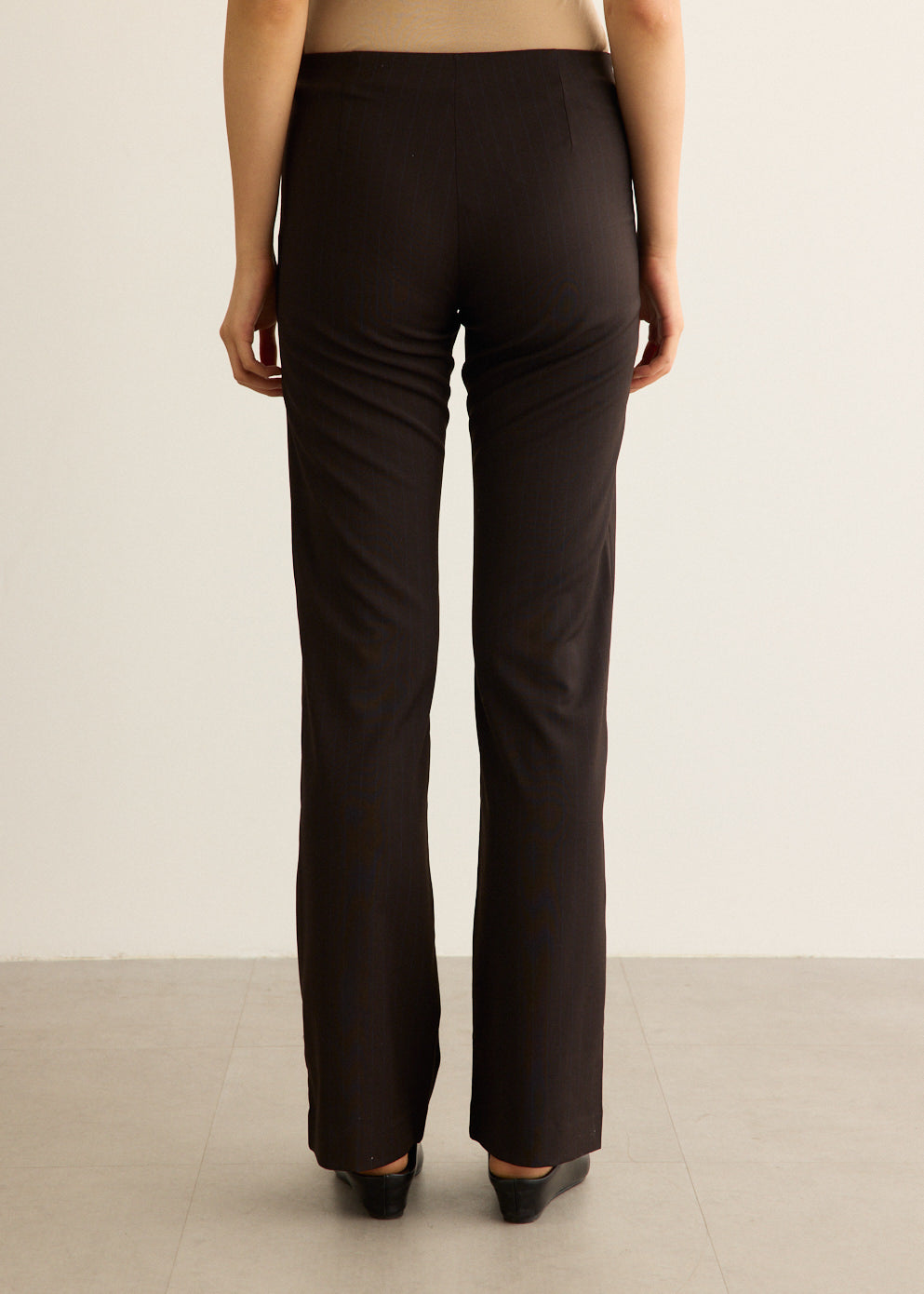 Pinstripe Wool Blend Suit Pants with High-Rise Waist and Straight-Leg Cut