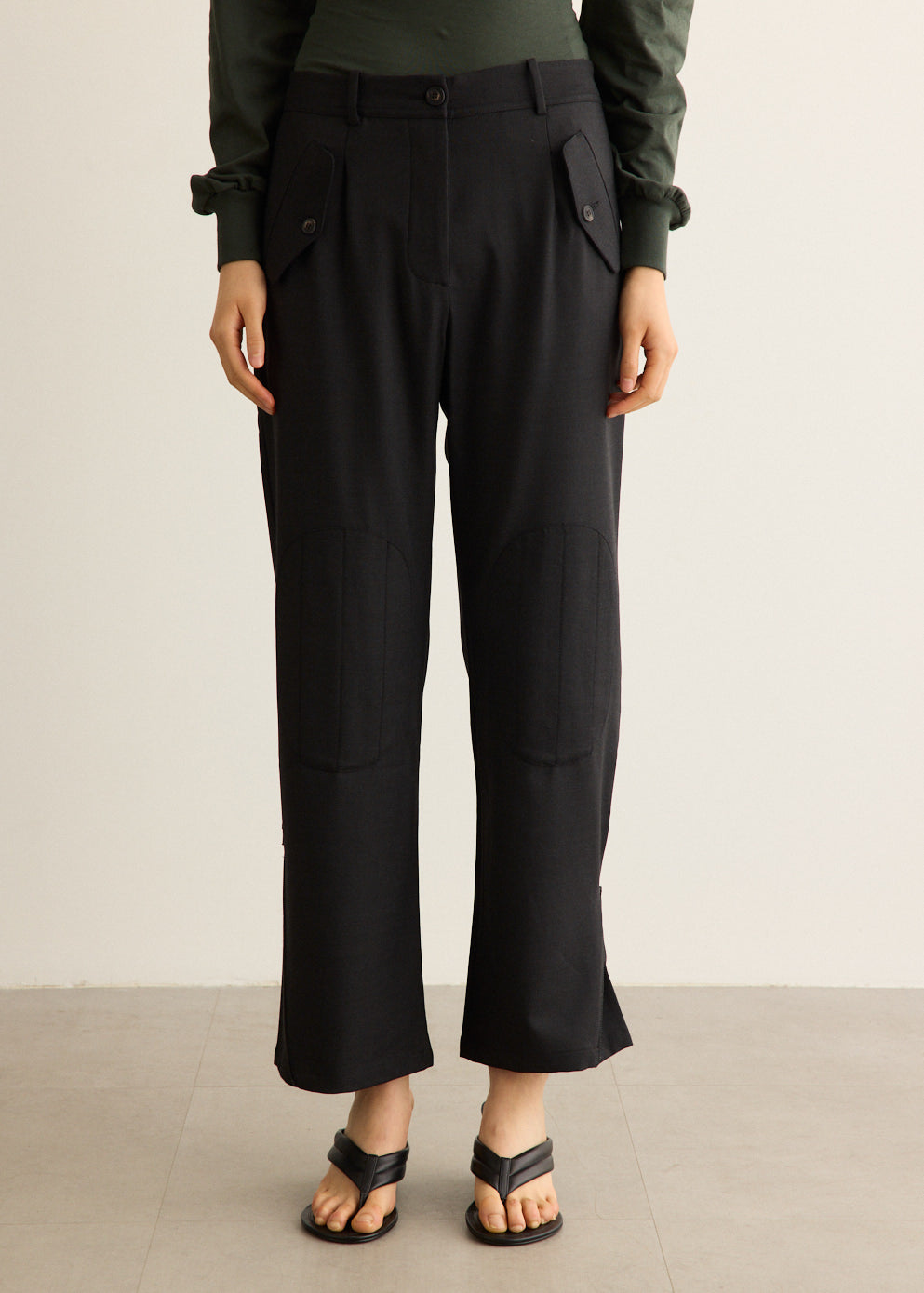 Pleated Trousers with Wrinkle-Resistant Suiting and Side Zip Hem, Low-Rise Fit
