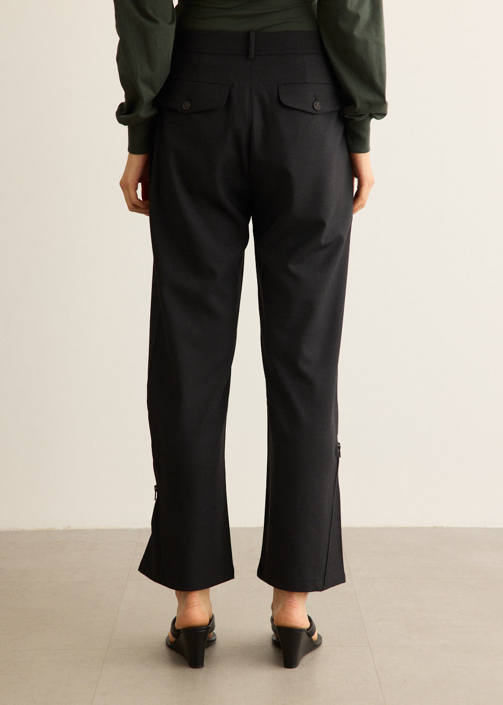 Pleated Trousers with Wrinkle-Resistant Suiting and Side Zip Hem, Low-Rise Fit