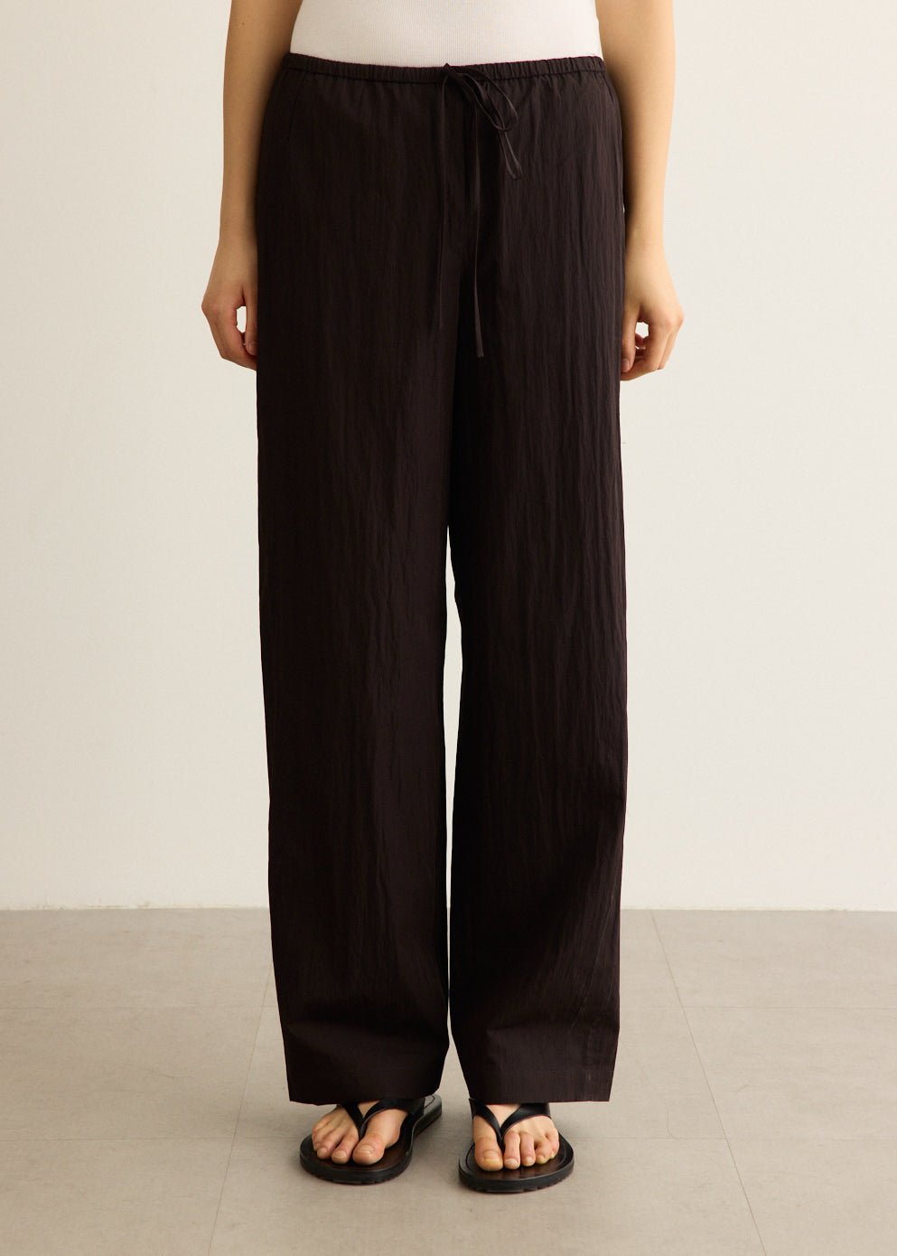 Straight-leg Pants with Elasticated Waistband and Adjustable Tie, Cotton Blend