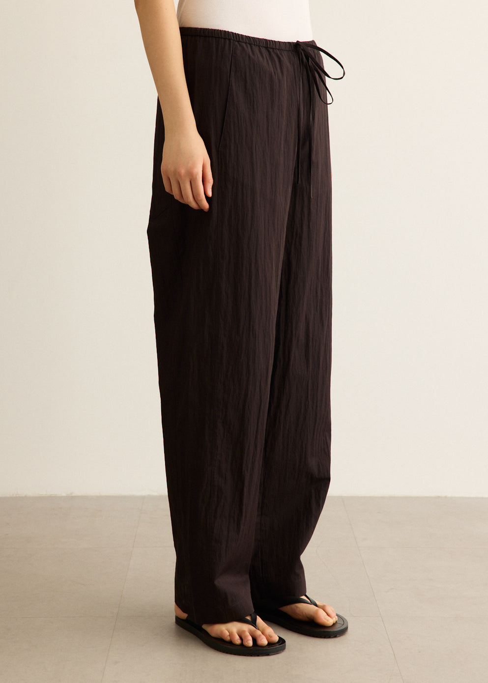 Straight-leg Pants with Elasticated Waistband and Adjustable Tie, Cotton Blend