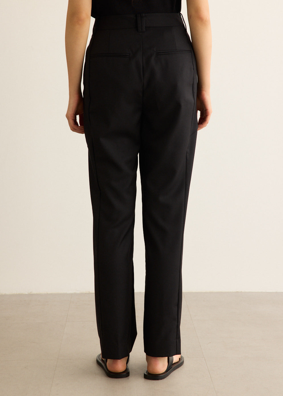 Wool Straight Leg Pants with Double Pleats and Tailored Fit