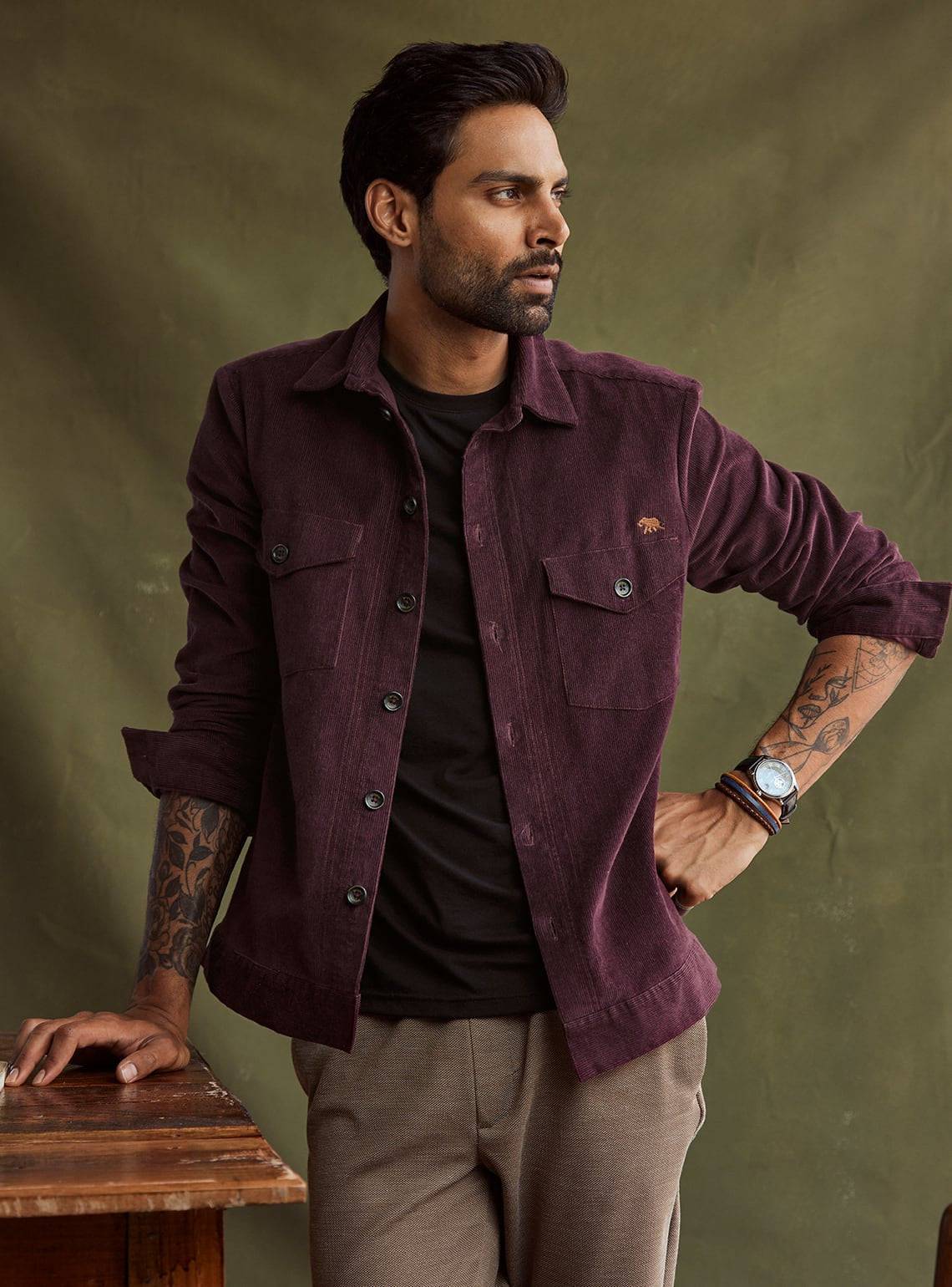 Shawn - Men’s Burgundy Corduroy Overshirt - Isla & Oliver