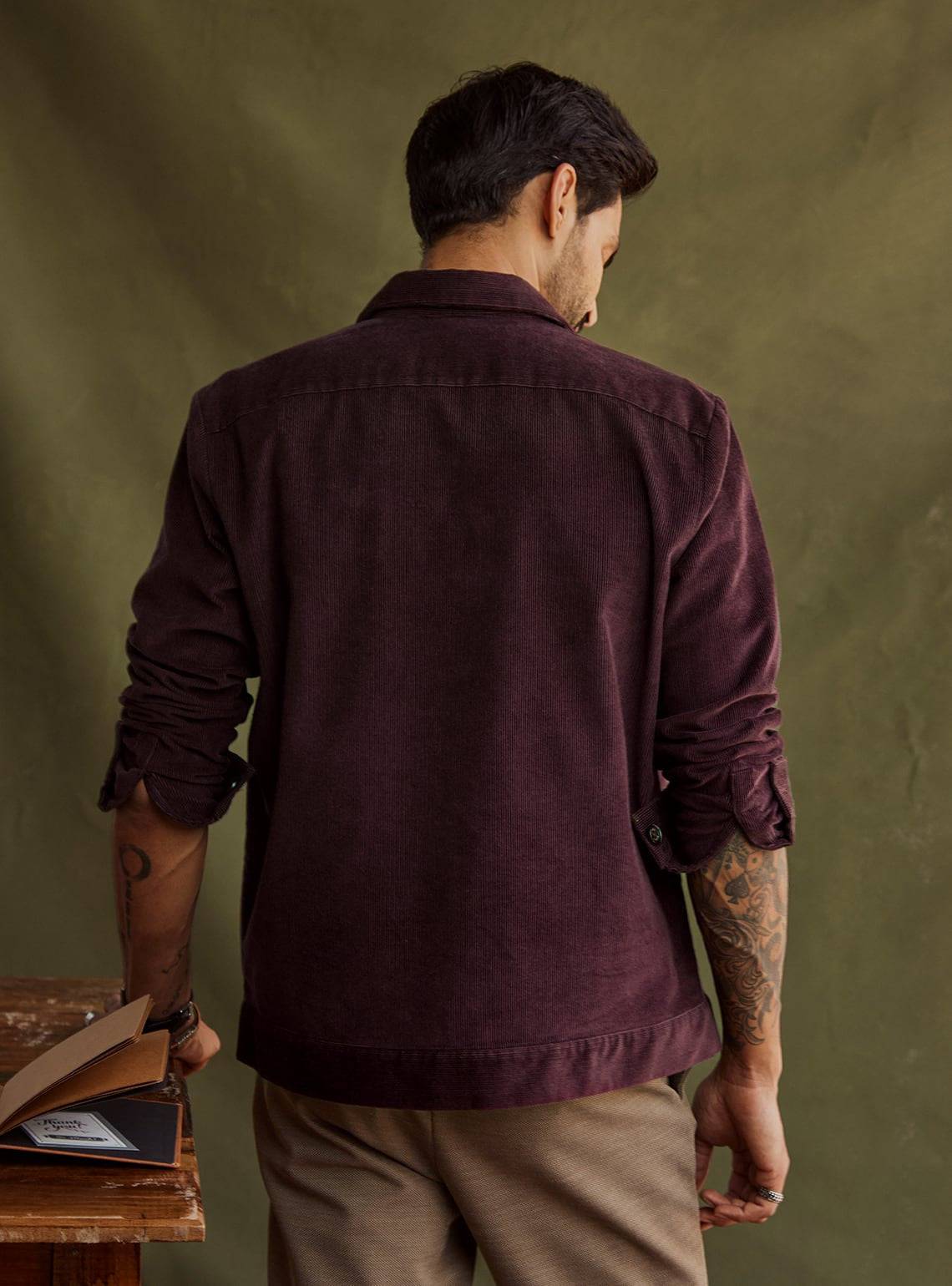 Shawn - Men’s Burgundy Corduroy Overshirt - Isla & Oliver