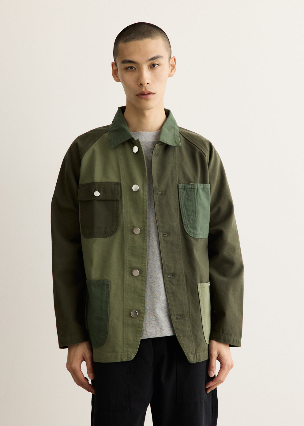 Patchwork Utility Jacket with Organic Cotton Canvas and Four Patch Pockets