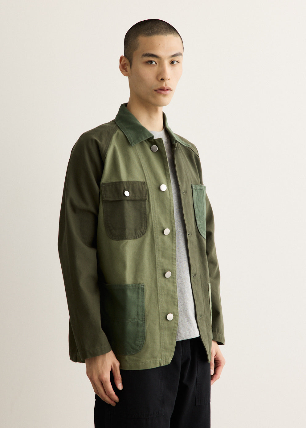 Patchwork Utility Jacket with Organic Cotton Canvas and Four Patch Pockets