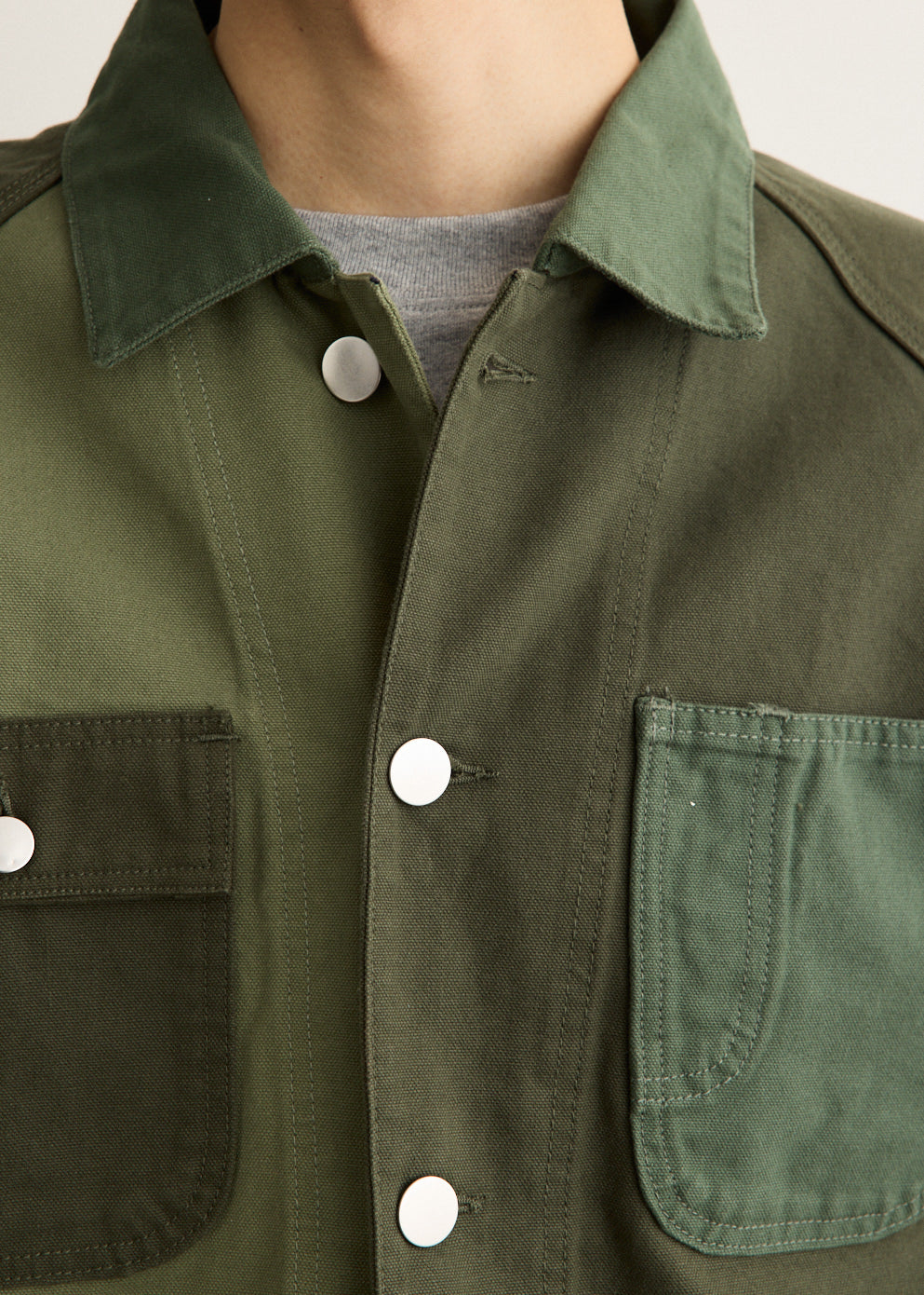 Patchwork Utility Jacket with Organic Cotton Canvas and Four Patch Pockets