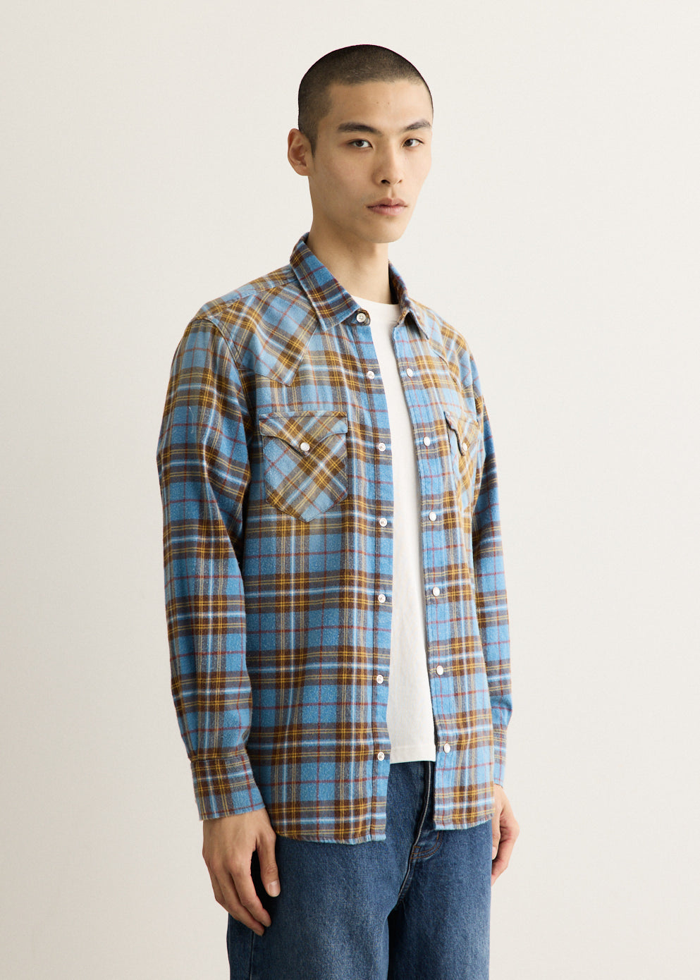 Cotton Flannel Western Shirt with Button Front and Chest Pockets