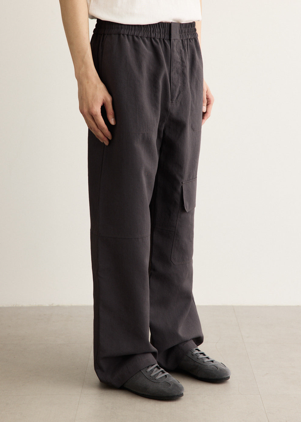 Technical Canvas Cargo Pants with Elasticated Waistband and Water-Repellent Finish