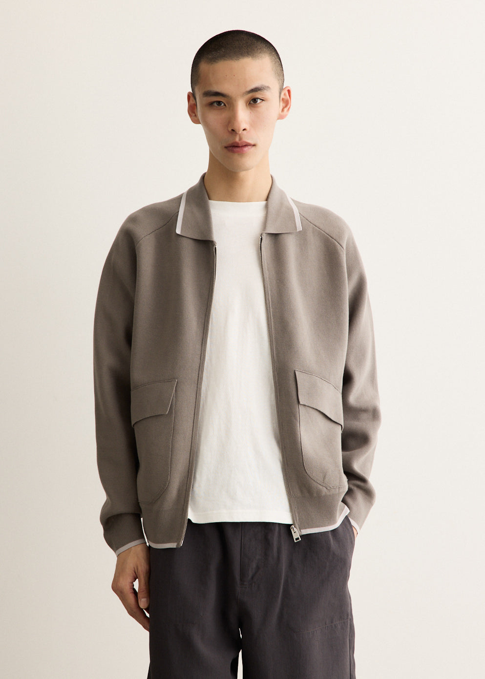 Milano Cotton Jacket with Flap Pockets and Shirt Collar, Embroidered Back Neckline
