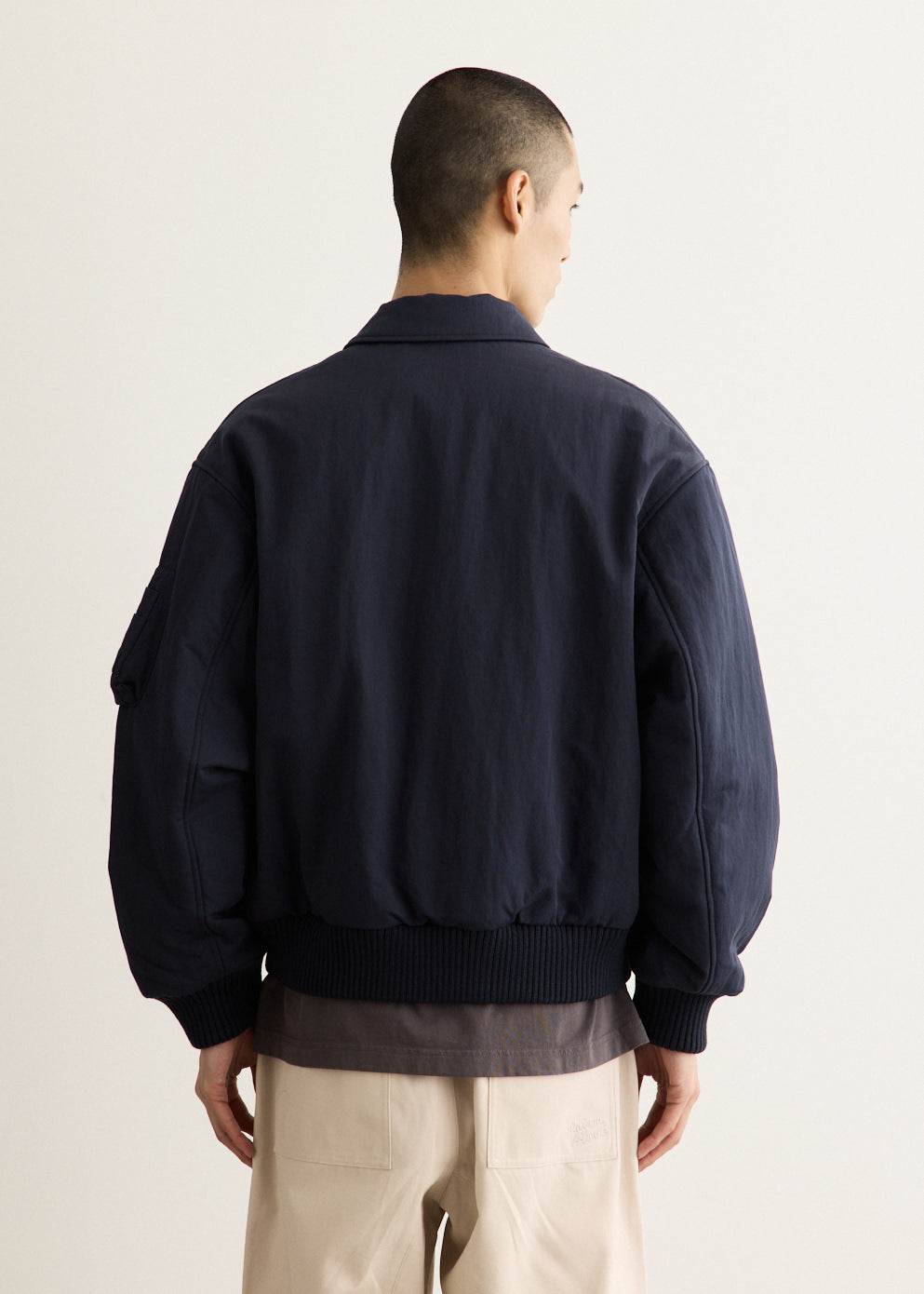 Cotton Nylon Twill Bomber Jacket with Zip Closure and Multiple Pockets
