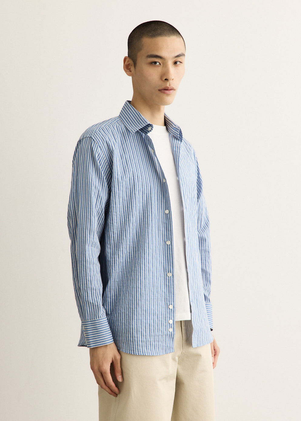 Striped Cotton Button-Down Shirt with Relaxed Fit and Back Yoke