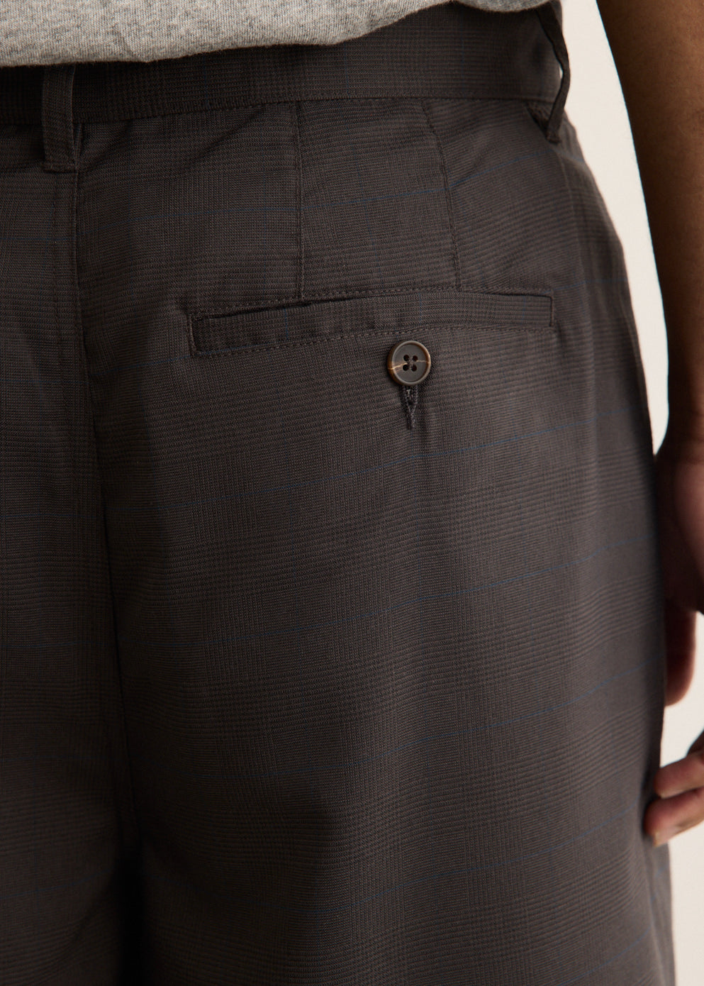 Charcoal Check Wide Leg Pants with Front Pleats and Zip Fly