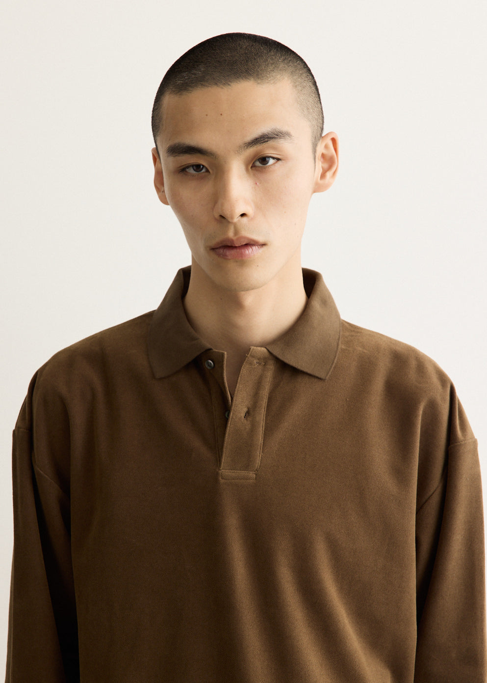 Long Sleeve Polo Shirt with Textured Pique Velour Fabric and Ribbed Cuffs