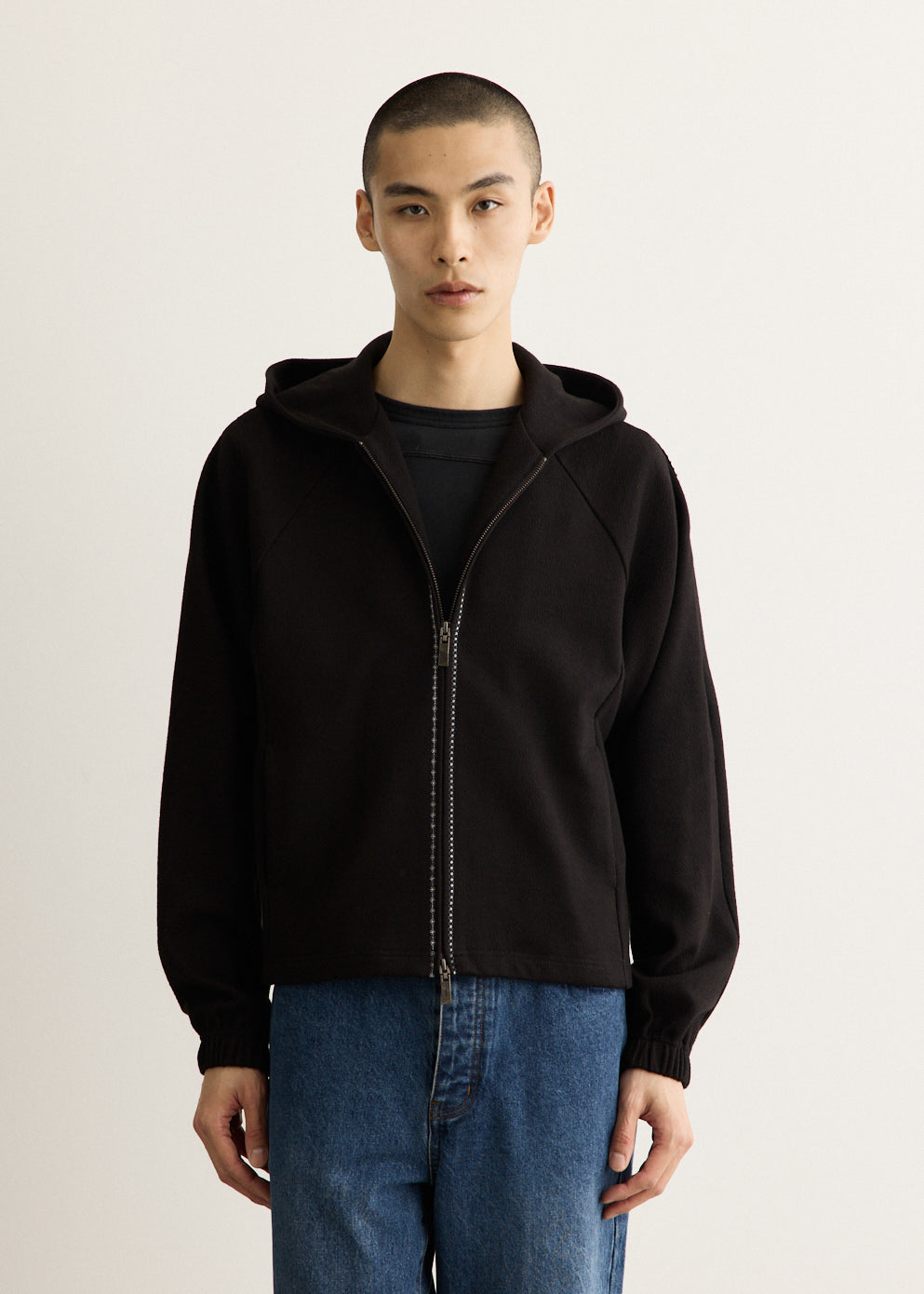 Zip-Up Hoody with Raglan Sleeves and Contrast-Stitch Detailing