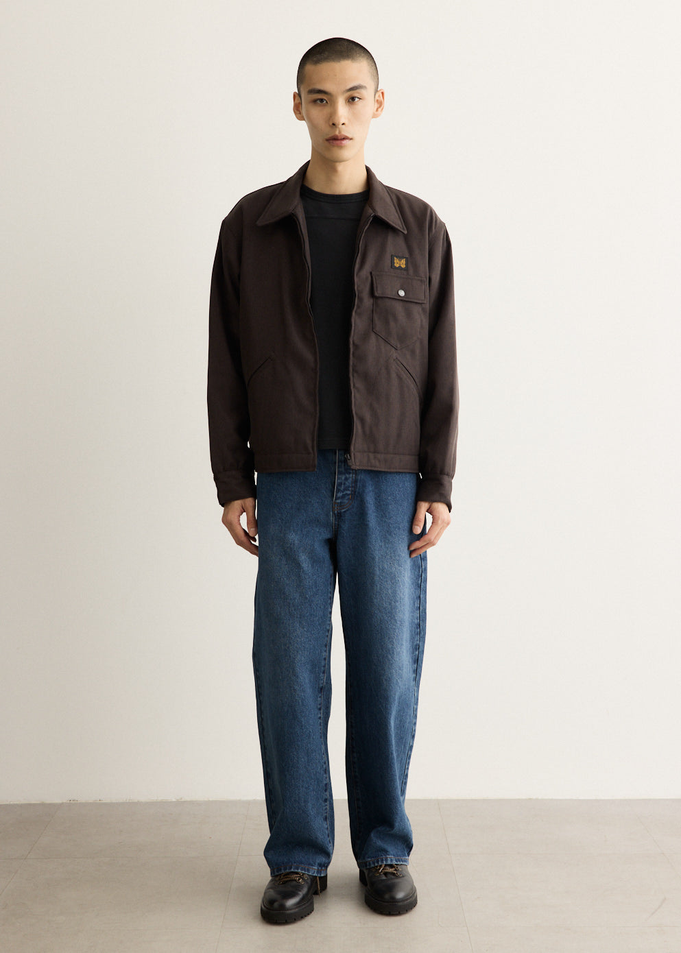 Collared Zip Jacket with Padded Lining and Chest Pocket, Relaxed Fit