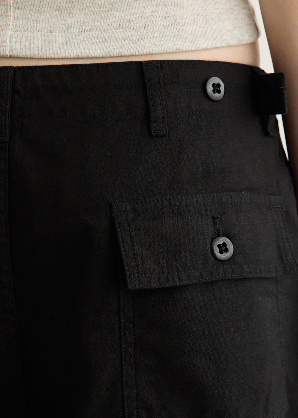 Wide Leg Cotton Drill Pants with Drawstring Waistband and Oversized Patch Pockets