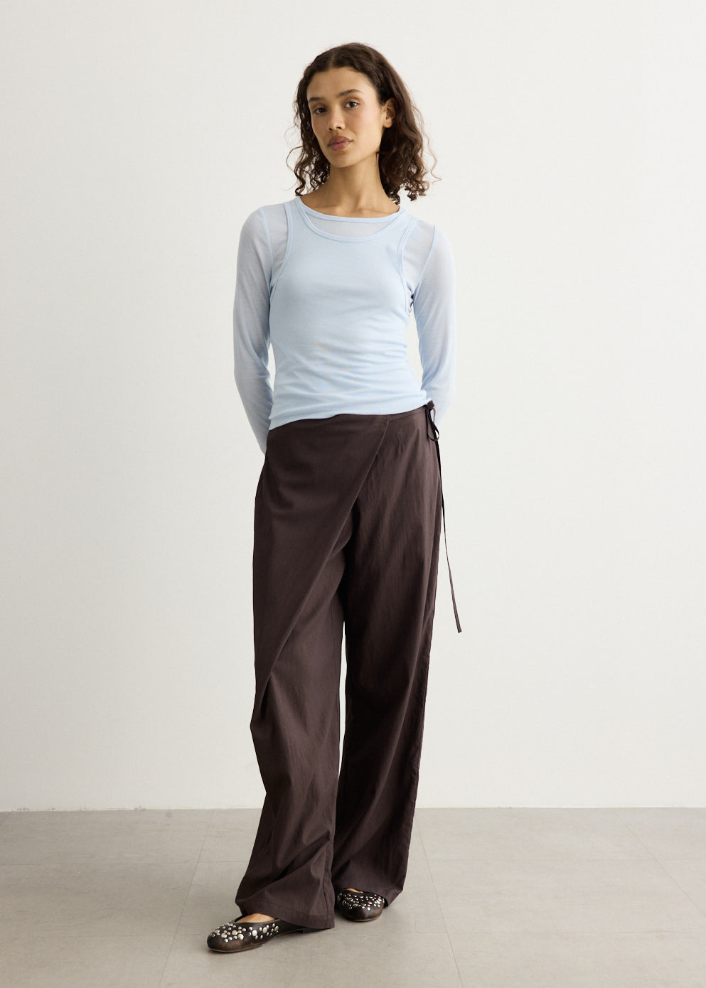 Wide-Leg Wrap Pants with Extended Pleat Detail and Relaxed Fit